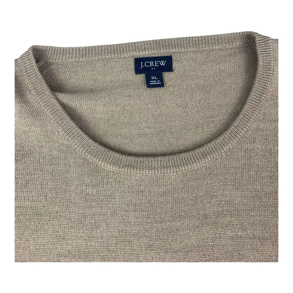 J Crew Beige Long Sleeve Sweater, Men’s XL, Merino Wool Blend